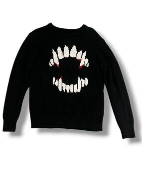 Gap Kids Halloween Black Vampire Fangs Wool Blend Sweater Size Small 6-7Y